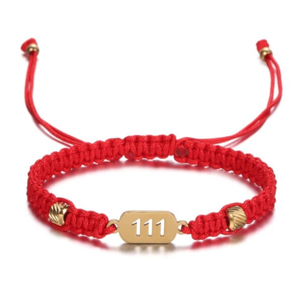 111 angel number bracelet shown flat with the adjustable slide cords extended