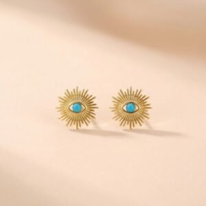 18K Gold-Plated Brass Sunrays Evil Eye Earrings with Turquoise Zircon