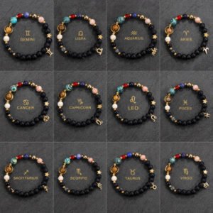 12 Zodiac Constellations Natural Stone Bead Bracelet mySite