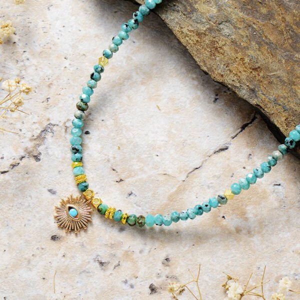 Turquoise Evil Eye Sun Charm Protection Necklace mySite
