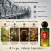 Green fragrance bottle with black cap shown with handcrafted step icons
