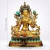 Full Gilded Green Tara Statue | Copper Buddhist Deity with Gem Inlay