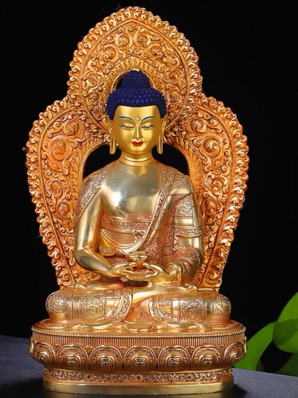 Amitabha Buddha Brass Statue – Red Antique Gold Tibetan Buddhist Deity with Backlight, 16cm / 21cm / 33cm (6.3” / 8.3” / 13”) Height