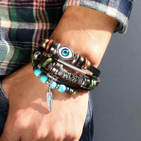 Tibetan Evil Eye Turquoise Leather Protection Bracelet mySite