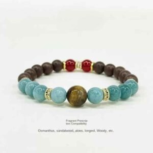 5198ebc3b4bfd4c0114a3f98147c49ec_1445x_783224c6-eb67-49af-a76c-3b1d0733626f Beaded herbal sleep aid bracelet with dark brown, aqua, red beads and gold spacers