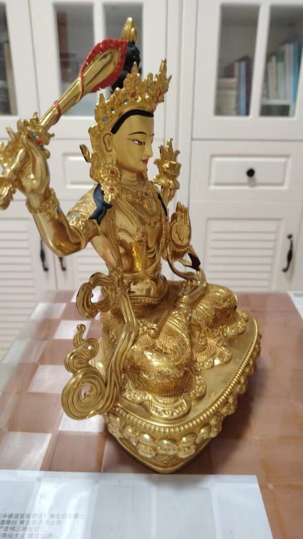Manjushri & Samantabhadra Brass Statue – Full Gilded Tibetan Buddhist Deities, 16 cm / 21 cm / 33 cm (6.3” / 8.3” / 13”) Height
