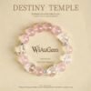 Rose quartz and clear stone beaded bracelet displayed flat, round bead pattern
