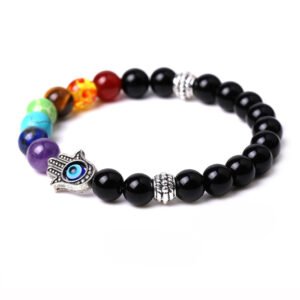 7 Chakra Black Agate Evil Eye Palm Balance Bracelet mySite
