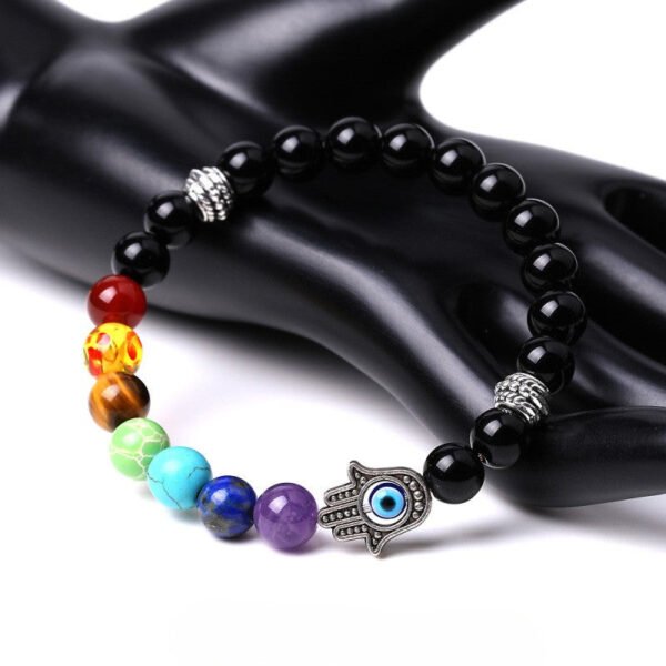 7 Chakra Black Agate Evil Eye Palm Balance Bracelet mySite