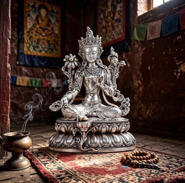 Multiple Statues Guru Rinpoche Tibetan Buddhist Buddha, Silver Plated White Copper Guru Rinpoche Figurine, Altar Shrine Meditation Decor