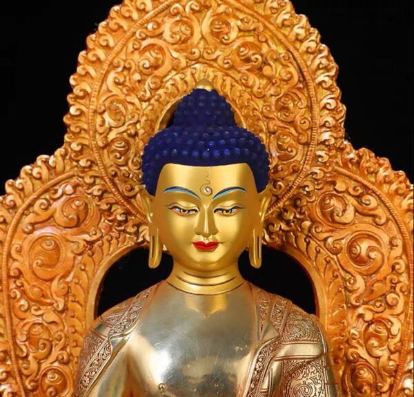 Amitabha Buddha Brass Statue – Red Antique Gold Tibetan Buddhist Deity with Backlight, 16cm / 21cm / 33cm (6.3” / 8.3” / 13”) Height
