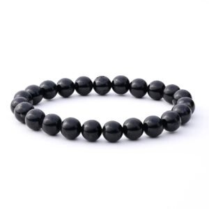 Black-Tourmaline-Crystal-Bracelet-8mm-Maison-Etherique-Recovered Black tourmaline beaded bracelet with round dark gemstone beads