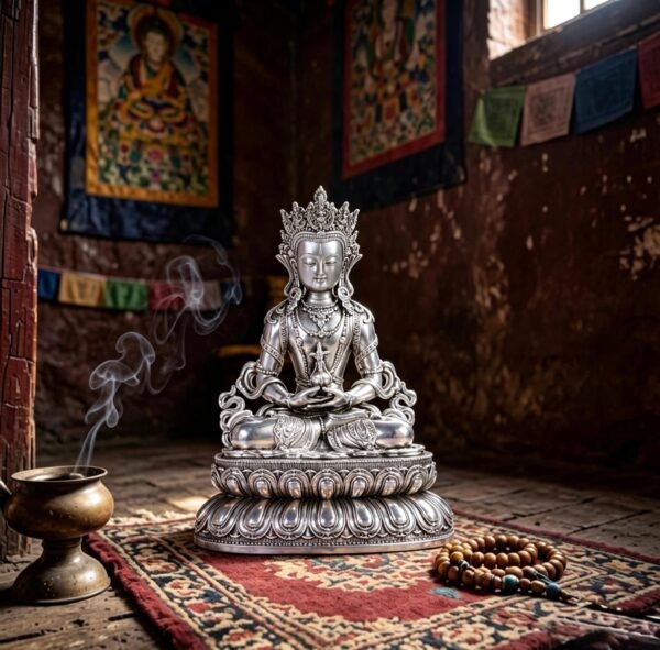 Multiple Statues Guru Rinpoche Tibetan Buddhist Buddha, Silver Plated White Copper Guru Rinpoche Figurine, Altar Shrine Meditation Decor
