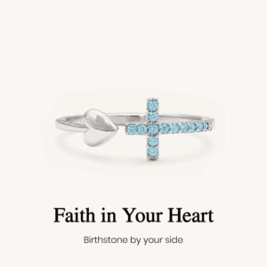 Cross & Heart  Birthstone Open Ring mySite