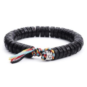 CoconutShellBeadsOmManiPadmeHumBracelet-08 Coconut Shell Beads Bracelet with Engraved Mantra - Buddha & Karma