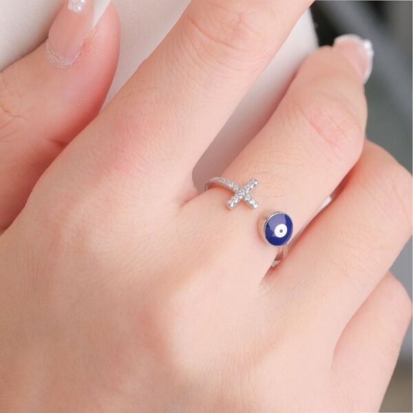 Copper Evil Eye Ring with Zircon-Studded Cross