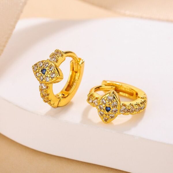 JADE & QI Copper Huggies-Style Evil Eye Earrings – Gold & Silver