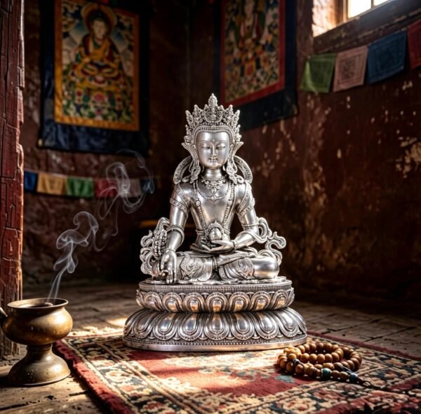 Multiple Statues Guru Rinpoche Tibetan Buddhist Buddha, Silver Plated White Copper Guru Rinpoche Figurine, Altar Shrine Meditation Decor