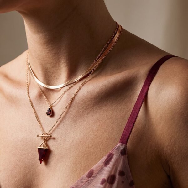 Pink Quartz Hidden Heart Necklace & Herringbone Chain mySite