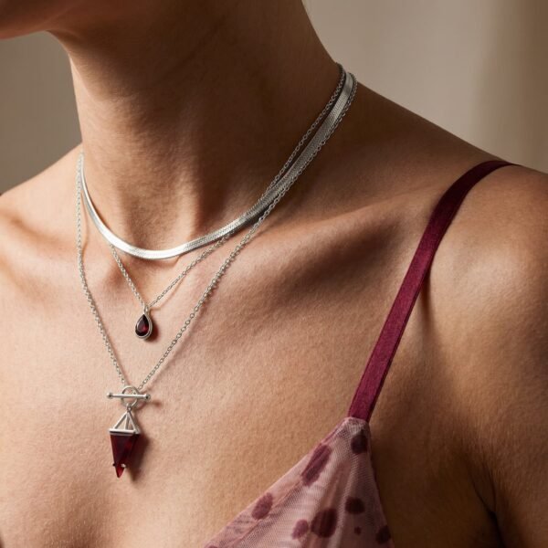 Pink Quartz Hidden Heart Necklace & Herringbone Chain mySite