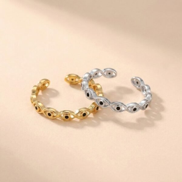 Gold-Plated Copper Evil Eye Ring with Black Eyes Zircon