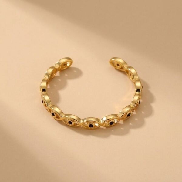 Gold-Plated Copper Evil Eye Ring with Black Eyes Zircon