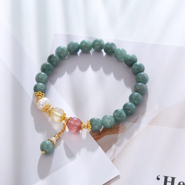 Green Jade Strawberry Quartz Pearl Beaded Bracelet mySite
