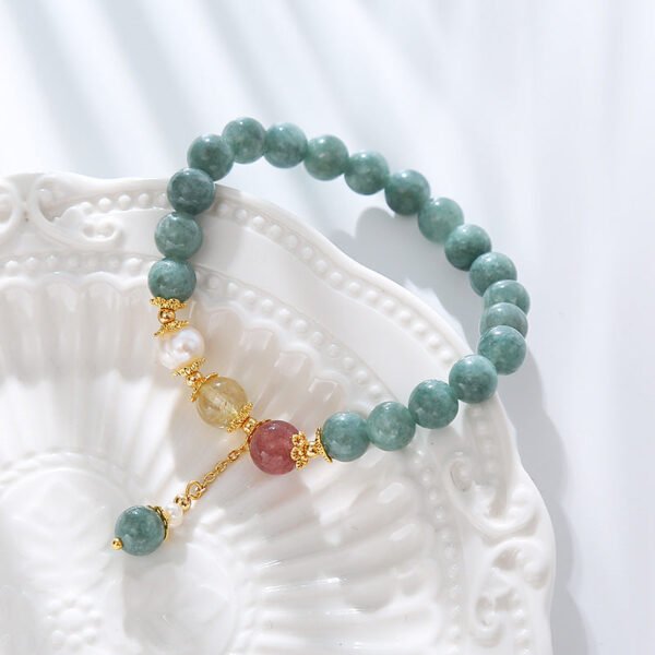Green Jade Strawberry Quartz Pearl Beaded Bracelet mySite