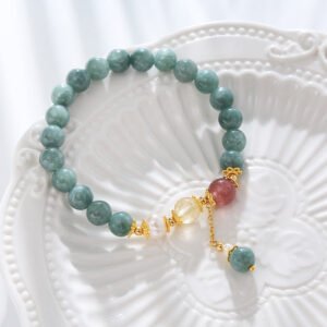Green Jade Strawberry Quartz Pearl Beaded Bracelet mySite