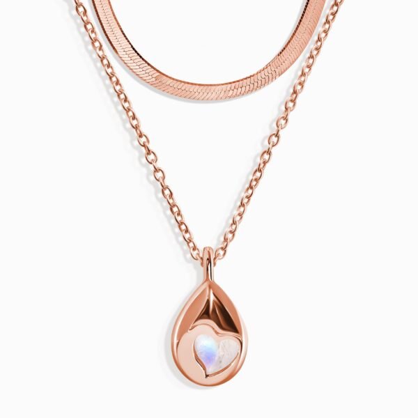 Moonstone Hidden Heart Necklace & Herringbone Chain mySite