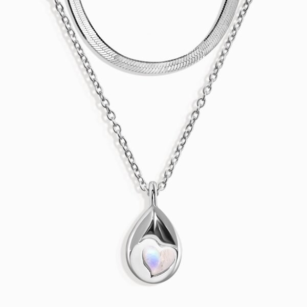 Moonstone Hidden Heart Necklace & Herringbone Chain mySite