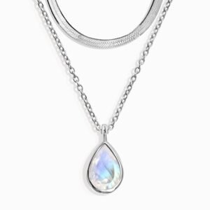 Moonstone Hidden Heart Necklace & Herringbone Chain mySite