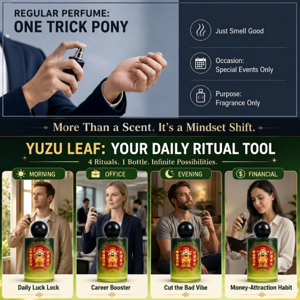 Fragrance bottle held by people in four daily setting scenes