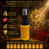 Ritual mist bottle with dark glass and spray nozzle, featuring a gold emblem label.