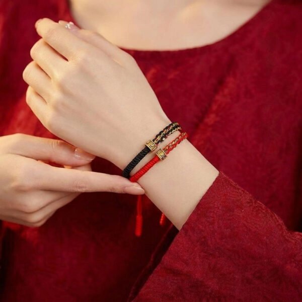 Buddha & Karma Om Mani Padme Hum Red & Black String Bracelets - Luck & Protection