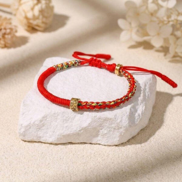 Buddha & Karma Om Mani Padme Hum Red & Black String Bracelets - Luck & Protection