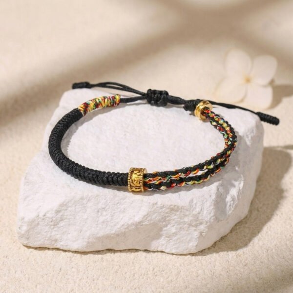 Buddha & Karma Om Mani Padme Hum Red & Black String Bracelets - Luck & Protection