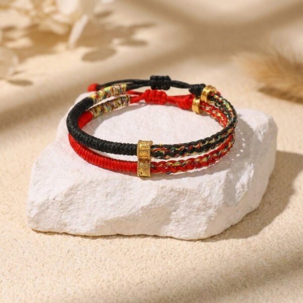 Buddha & Karma Om Mani Padme Hum Red & Black String Bracelets - Luck & Protection