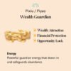 Gold Pixiu charm with benefits on a beige background