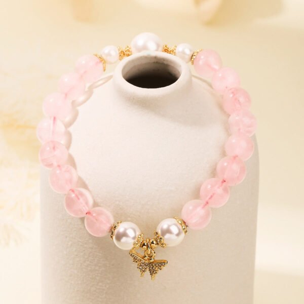 Rose Quartz Pearl Butterfly Pendant Love Bracelet mySite