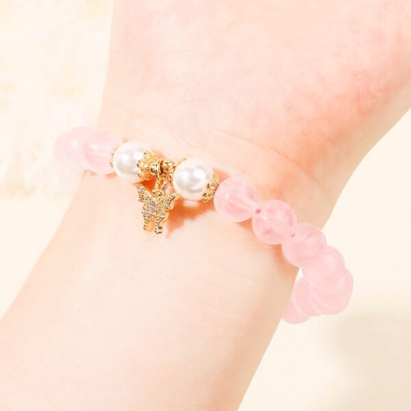 Rose Quartz Pearl Butterfly Pendant Love Bracelet mySite