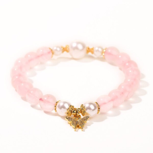 Rose Quartz Pearl Butterfly Pendant Love Bracelet mySite