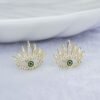 S925 Sterling Silver Green Evil Eye Eyelash-Style Stud Earrings