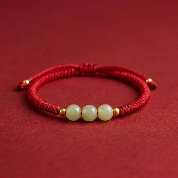 Buddha & Karma Three Beads Jade Luck Red String Bracelet mySite