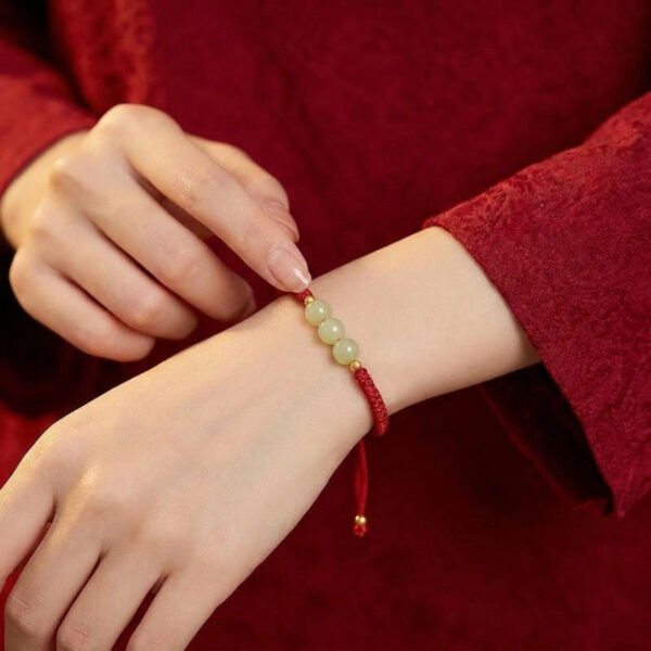Three Beads Jade Luck Red String Bracelet