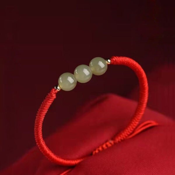 Three Beads Jade Luck Red String Bracelet