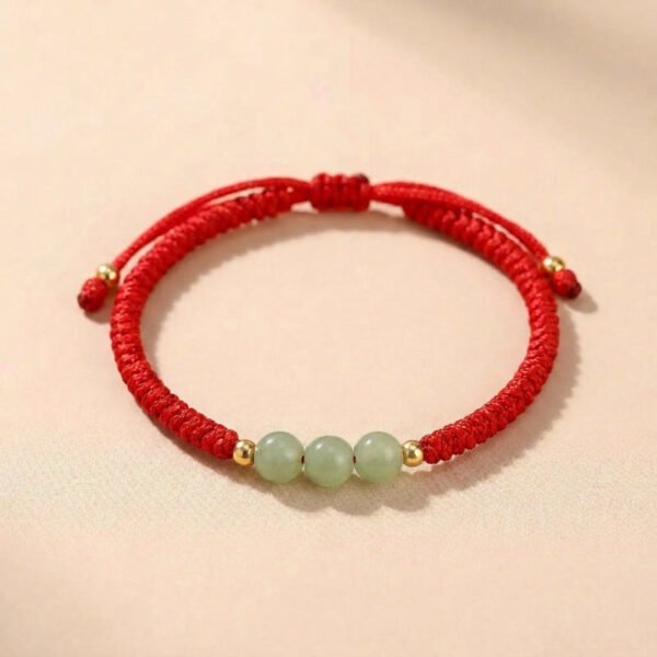 Three Beads Jade Luck Red String Bracelet