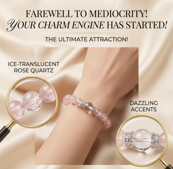 Rose quartz beaded bracelet with charm detail and metal accents