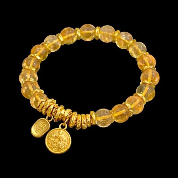 Yellow citrine beaded bracelet with round coin charms and wire clasp