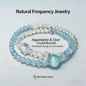 Aquamarine and clear crystal bead bracelet with silver-tone clasp, double row